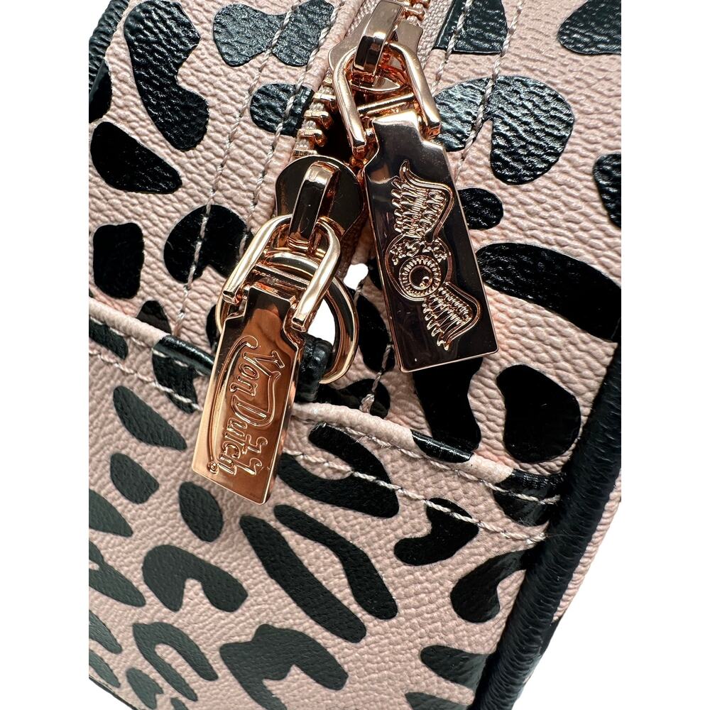 Von Dutch Women's Pink Black Cheetah Small Bowling Crossbody Hand Bag - Picture 8 of 11